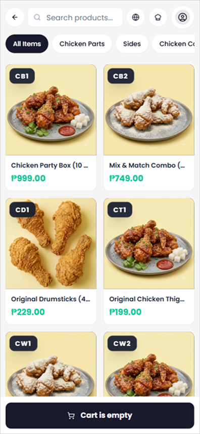 Phone POS product grid