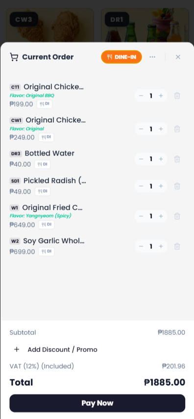 Phone current order and Pay Now