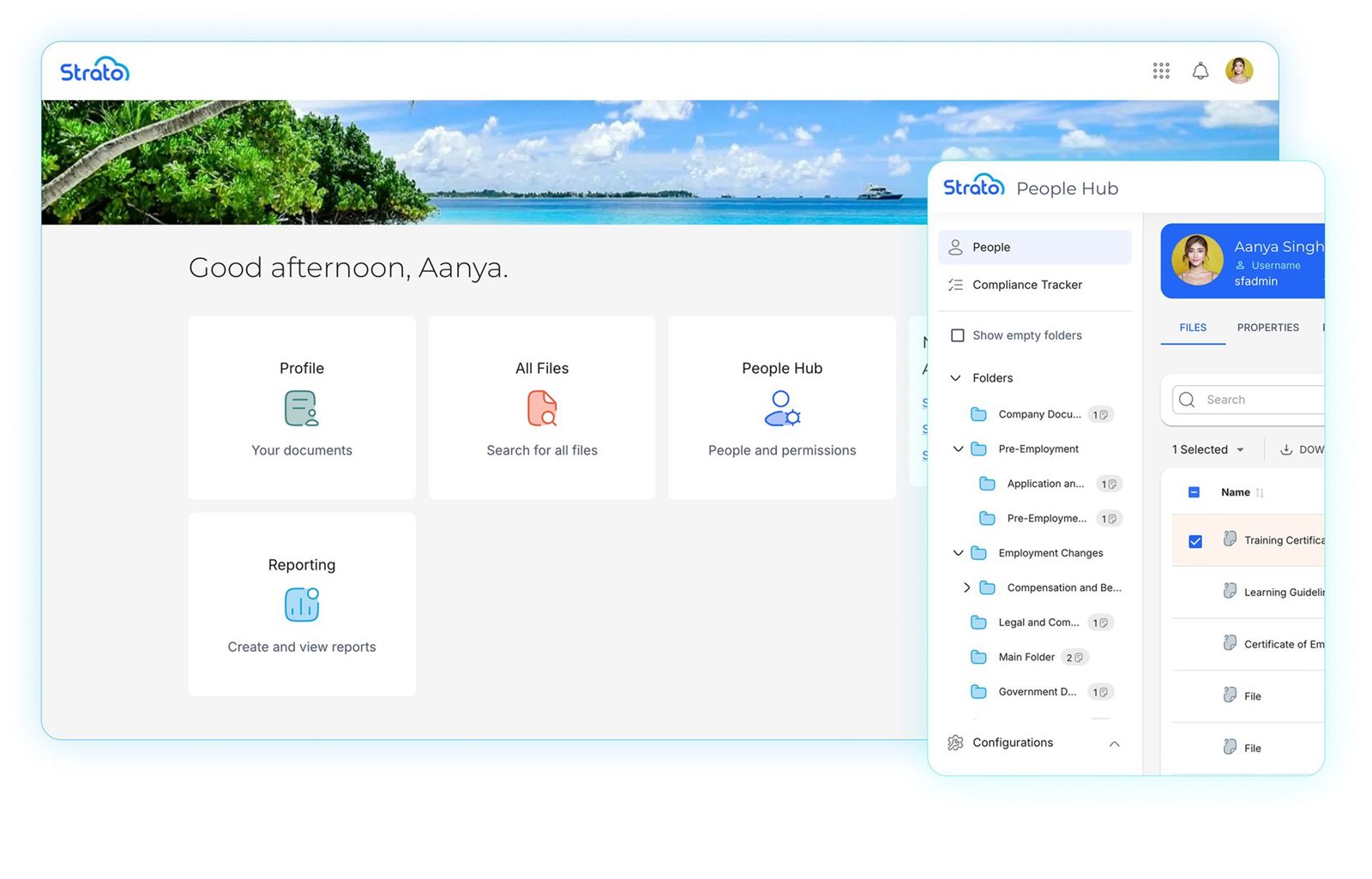Strato HCM home dashboard and People Hub