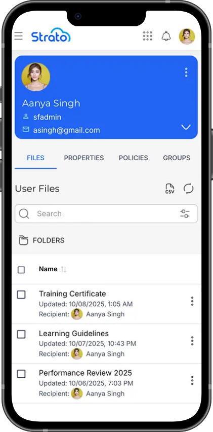 Strato employee file on a phone